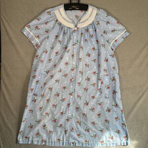 Simply Basic‎ Night Gown Muumuu Women’s Size XL-2XL Blue Polka Dot Fruit Print